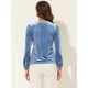 thumbnail image 4 of Blusa de mujer con cuello en V y manga larga de terciopelo con pliegues delanteros y botones Gris azul M, 4 of 5