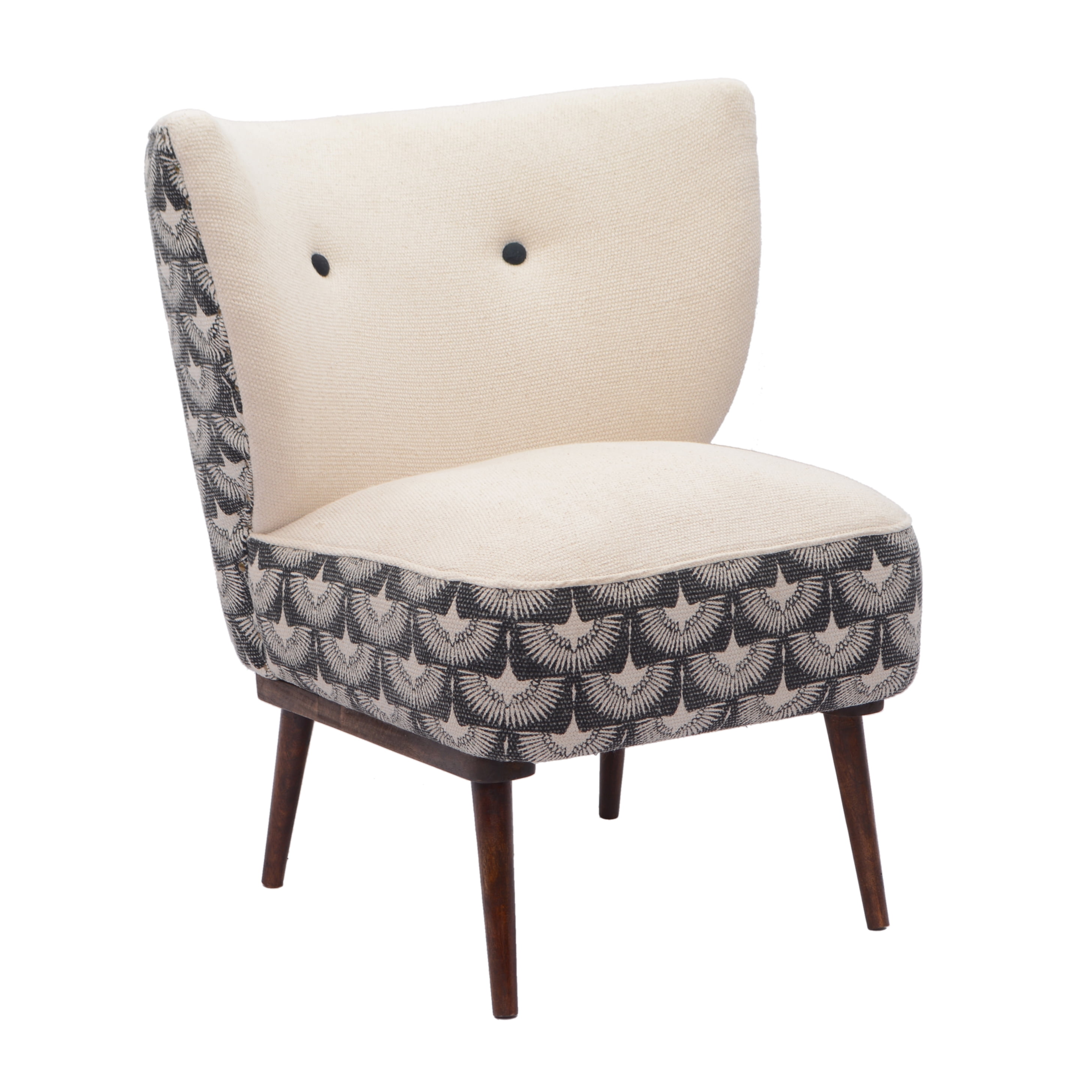 Ox Bay Tufted Cotton Armchair with Bird Print, Cream/Black