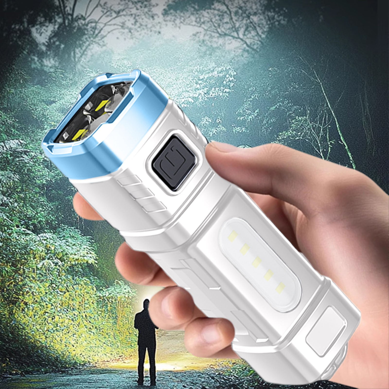 White Rechargeable Led Flashlight High Brightness Cob Light Source With Adjustable Focus For Outdoor Activities Nighttime Safety Emergency Use #A2rr5