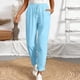 thumbnail image 2 of Pantalones elásticos de la cintura para las mujeres verde oliva cordón sólido bolsillo Jogger longitud completa, 2 of 5