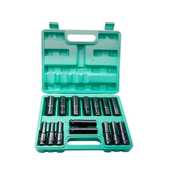 1/2Inch Drive Hex Impact Socket Set 15-Piece Deep Socket Metric Sizes 8-22mm Carbon Steel with Storage Box