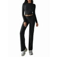 thumbnail image 1 of Conjuntos de 2 Piezas para Mujer, Larga, Cuello Redondo, Pantalones Acampanados de Cintura Alta, Conjuntos de Chándal, Ropa de Calle. Negro M, 1 of 9