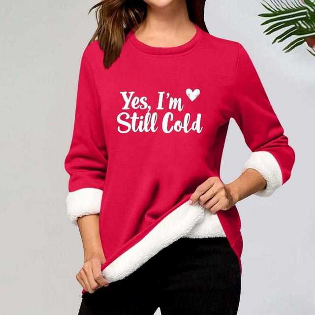Heisall Chemises de Base pour Femmes Automne Hiver Imprimé Floral Col Rond Manches Longues Épaissies Polaire Teddy Shearling Chaud Ajusté Hauts Thermiques pour Usage Quotidien par Temps Froid