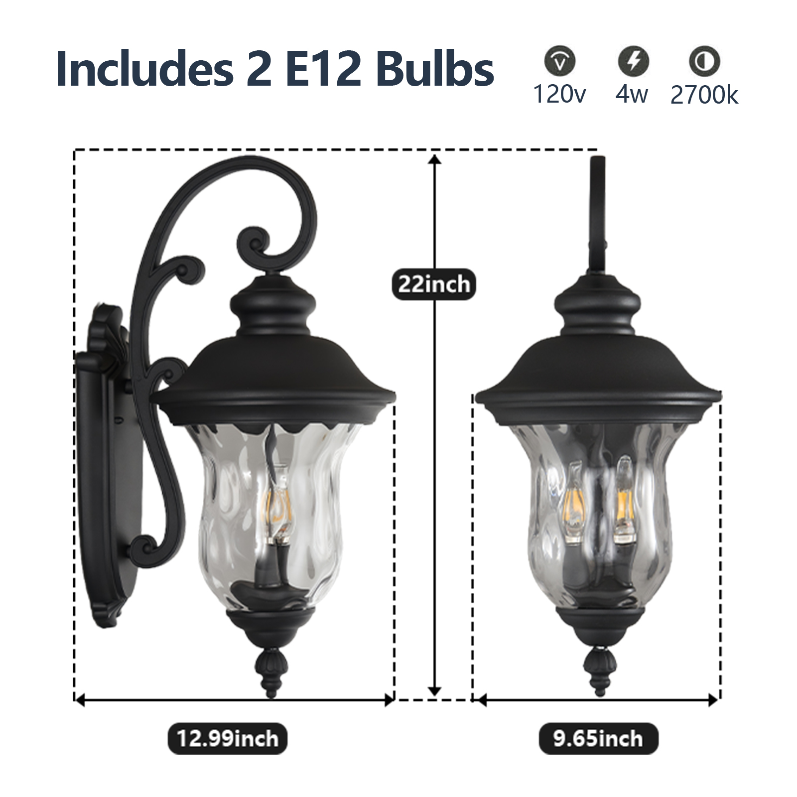 22" Outdoor Waterproof Wall Sconce Lights for House, Doorway (Bulbs Included)