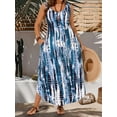 thumbnail image 6 of Blue Sleeveless Round Neck Abstract Tie-Dye Print Maxi Dress For Women, 6 of 7