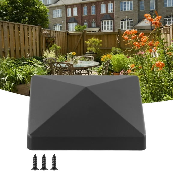 Fence Post Caps 4x4(Actual 3.5"x3.5"),Deck Post Plastic Caps with Screws,Protect Wooden Fence Poles Outdoor in Low Profile-Black