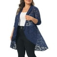 thumbnail image 4 of Agnes Orinda Plus Size Lace Cardigan for Women Ruffle Cardigans Open Front Long Sleeve Sheer Lace Crochet Cover Up 3X Navy Blue, 4 of 6