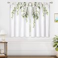 thumbnail image 3 of Farmhouse Floral Botanical Wooden Green Leaf Small Kitchen Curtains Rustic Window Treatment Spring Flower Sage Green Cafe Short Curtains for Bathroom Dining Tier Treatment Drapes 27.5x39 inch, 3 of 6