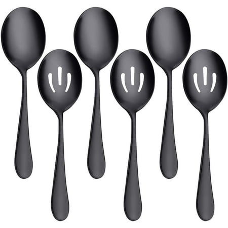 

Serving Spoons x 3 Slotted Spoons x 3 8.7 inches Matte Black Utility Advanced Performance Skimmer Perforated 8 3/4 Stainless Steel Black Serving Spoons Set for Buffet