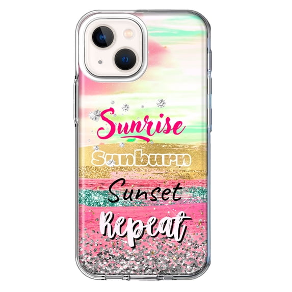 MUNDAZE Apple iPhone 13 Mini Shockproof Clear Hybrid Protective Phone Case Summer Brush Strokes Sunrise Sunburn Sunset Repeat Cover