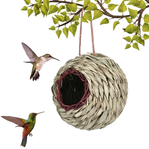 Artisan-Crafted Spherical Open Vine Hummingbird Nest, Assorted Hue Woven Structure, with Hanging Bird House, Bird Nest for Cage, Hanging Bird Cage, Bird Nest decor, Outdoor Bird