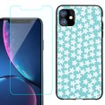 thumbnail image 1 of For Apple iPhone 11 Phone Case , Slim-Fit TPU Protective Case (Black), with Tempered Glass Screen Protector, by OneToughShield ® - Flower/Teal, 1 of 3