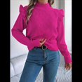 thumbnail image 4 of Suéteres de Mujer, Suéter de Cuello Redondo con Volantes, Larga, Color Liso, Holgados, para Invierno 2025. Rosa Roja L, 4 of 9