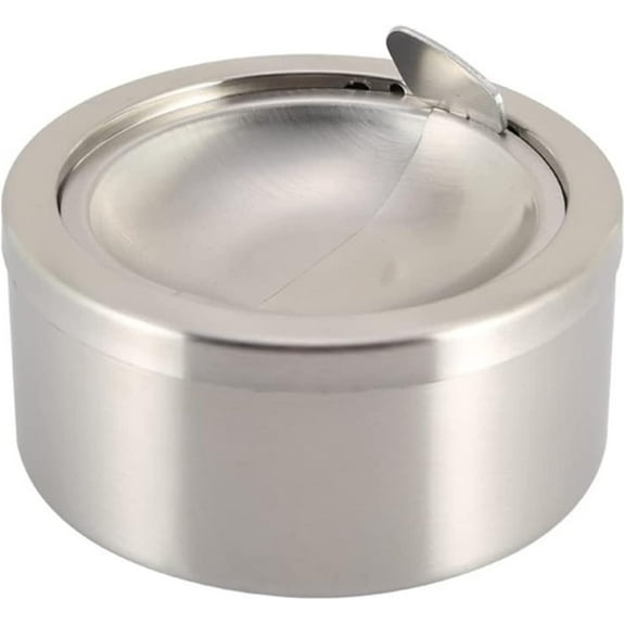 Nescope Stainless Steel Windproof Ashtray with Lid Flip Top Ashtray for Indoor or Outdoor Use Gray Stand for Smokers Desktop Smoking Ashtray Home Office Decor Classic Metal Ashtray with Lid