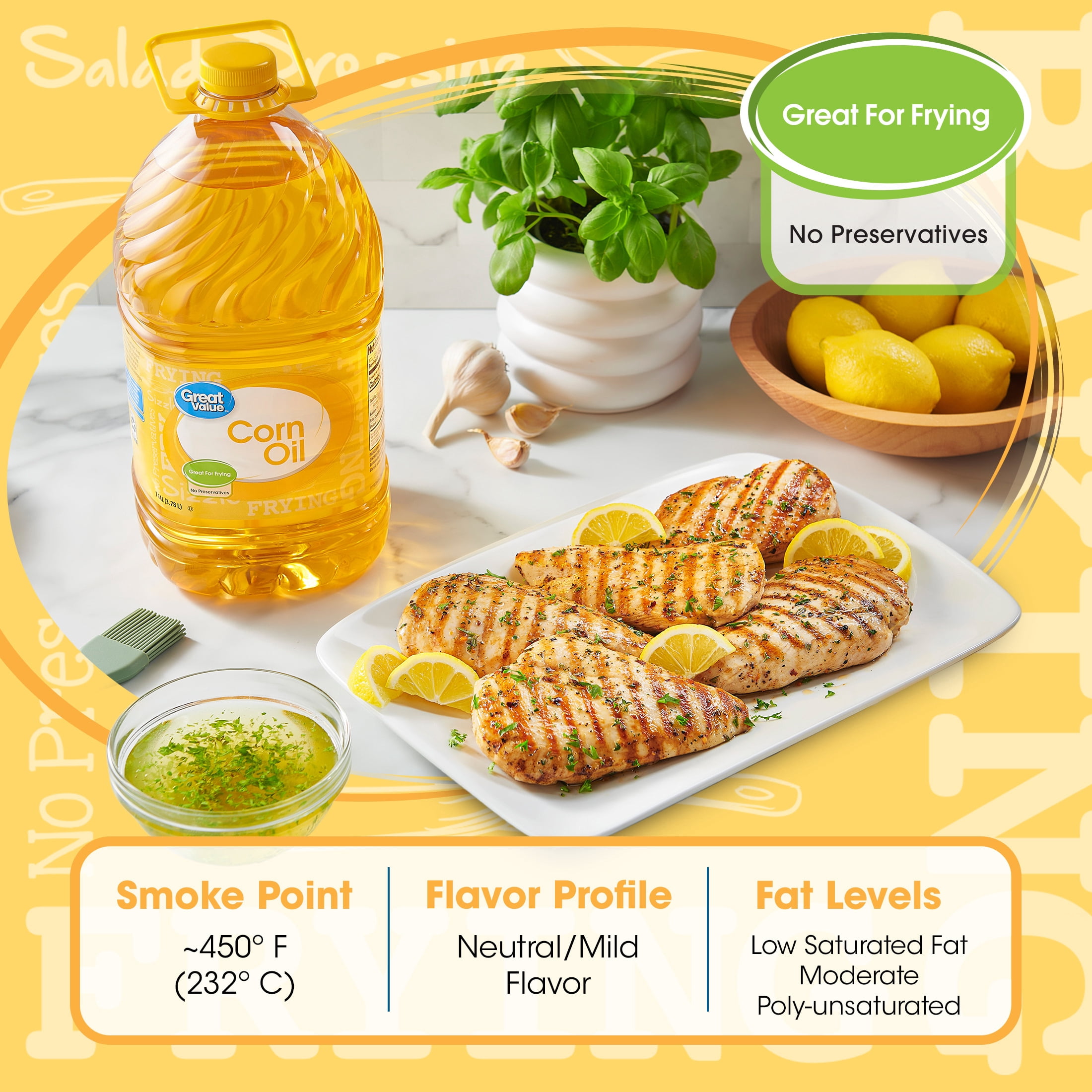 Great Value Corn Oil, Heart Healthy, Great for Frying, 1 Gallon Bottle
