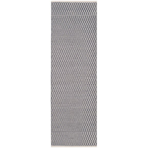 SAFAVIEH Montauk Nazca Geometric Cotton Runner Rug, Ivory/Navy, 2'3" x 22'