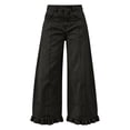 thumbnail image 4 of Hvogkswy Wide Leg Jeans for Women Trendy Polka Dot Light Wash Denim Pants Loose Stretchy Denim Pants with Ruffle Hem, 4 of 6