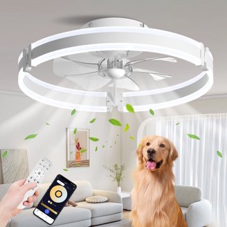 GQR Low Profile Flush Mount Ceiling Fan With Light - 15.7", Dimmable LED, 3 Color Temp, 6 Speeds, Remote & App Control 3 thumbnail image
