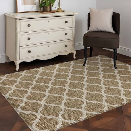 3x5 Washable Area Rug Brown Plaid Non-Slip Rectangle Rug for Living Room Bedroom Retro Country Moroccan National Geometrical Plaid Indoor Low Pile Floor Mat for Home Decor