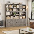 thumbnail image 5 of Homfa Triple Row 4 Tier Bookcase with Door, 70" Wide Large Bookshelf with 12 Display Cubicles, 72" Tall Farmhouse Bookcase for Home Office Living Room, Antique Gray, 5 of 7