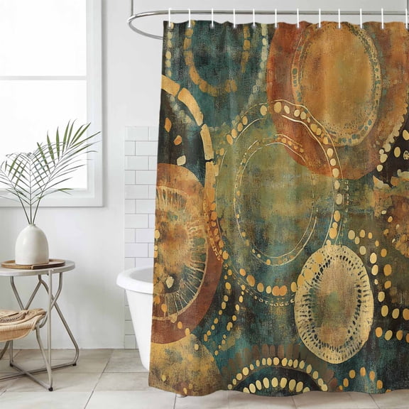 Vintage Geometric Waterproof Fabric Shower Curtain,Watercolor Abstract Art Waterproof Fabric Shower Curtain for Bathroom Curtains Bathtubs Hotel Shower Curtains with 12 Hooks Extra Long 72x96