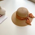 thumbnail image 4 of Guiexla Ribbon Bowknot Decor Sun Hat Round Dome Folding Thin Anti-UV Women Big Brim Sunscreen Straw Hat Fashion Accessories, 4 of 7