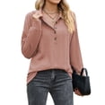 thumbnail image 4 of NFTOEIULA Women Polo Collar Button Down Long Sleeve Textured Top, 4 of 7