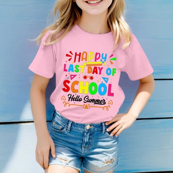 Girls T Shirts Kids Boys and Girls Summer Last Day of School Theme Print Casual Comfort Short Sleeve T Shirt Toddler T Shirts Pink 3 Years-4 Years