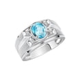 thumbnail image 3 of RYLOS Men's Rings 14K White Gold Rings Classic Designer Style 8X6MM Oval Gemstone &  Diamond Ring Blue Topaz December Birthstone Rings For Men Size 9, 3 of 7