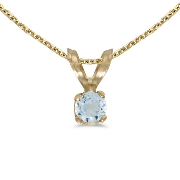 10k Yellow Gold Round Aquamarine Pendant with 16" Chain