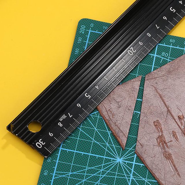 Regla de aluminio con empuñadura elevada, regla de corte, regla de seguridad para manualidades de Metal para medición de longitud (1 pieza, negro)