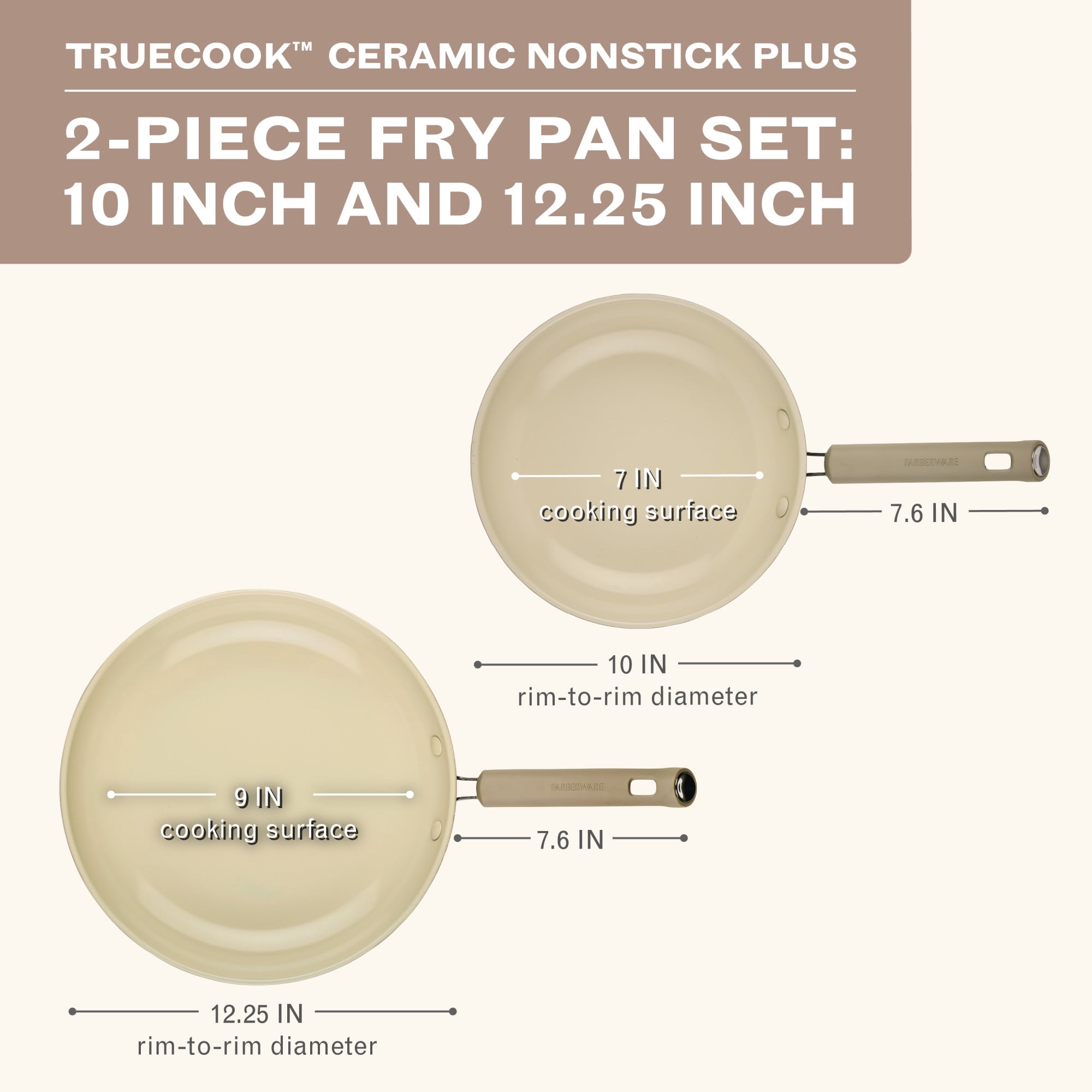 Farberware TrueCook Ceramic Plus Induction Frying Pan Set, 10 and 12.25-Inch, Taupe