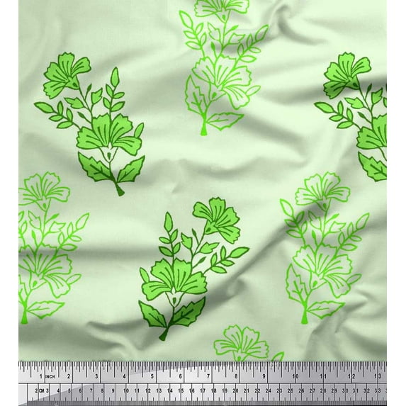 Soimoi Velvet Fabric Leaves & Floral Block Printed Craft Fabric by The Yard 58 Inch Wide