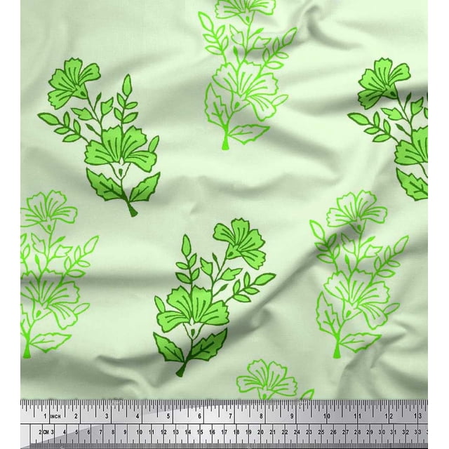 Soimoi Polyester Crepe Fabric Leaves & Floral Block Print Fabric by The Yard 52 Inch Wide