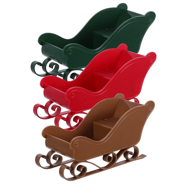 3 Trineos Navideños de Papá Noel - Trineo pequeño de plástico único para decoración de escritorio, cesta o cuenco, ideal para crear un ambiente festivo en interiores y exteriores durante las fiestas.