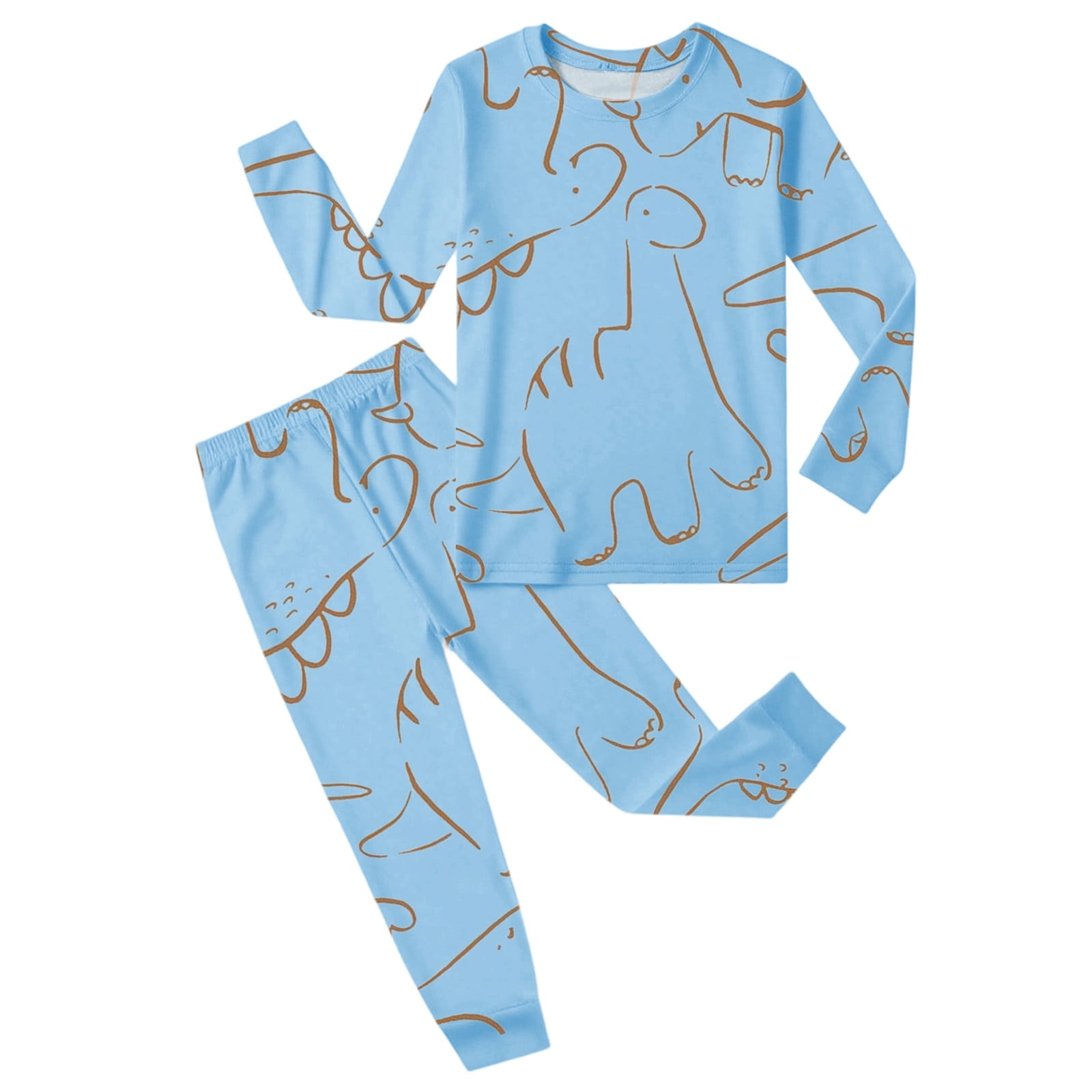 WOYY Boys Dinosaur Pajama Set Cute Long Sleeve Top Pants Soft Sleepwear PJs Sizes 2-10