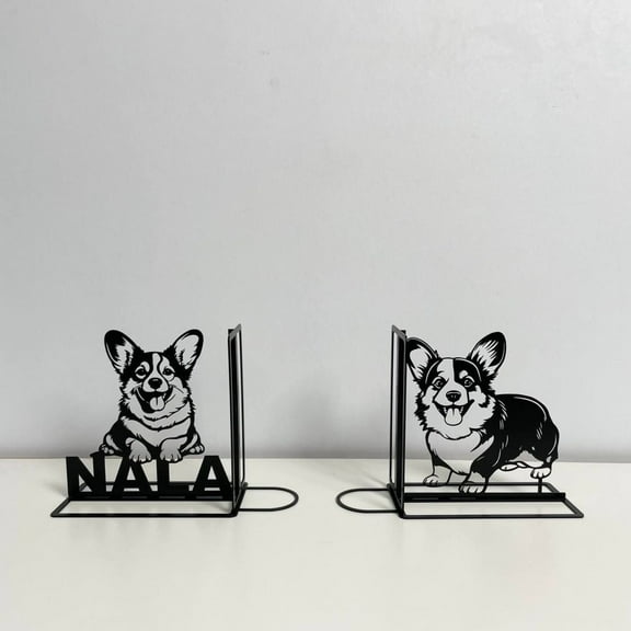 Craftnamesign Custom Corgi Dog Metal Bookend, Corgi Dog Book Shelf Holder For Office Library