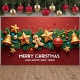 thumbnail image 6 of Red Background Christmas Banner Green Pine Branches New Year Banner Gingerbread Man Star Ornaments Holiday Banner for Christmas Party New Year Celebration Home Decoration, 6 of 9