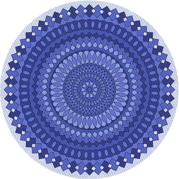 Ahgly Company Indoor Round Patterned Jeans Blue Area Rugs, 3' Round