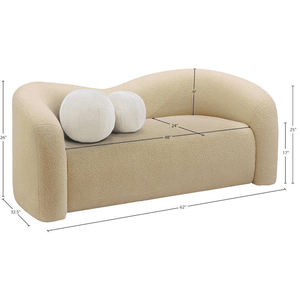 Meridian Furniture Kali Beige Faux Shearling Teddy Fabric Loveseat