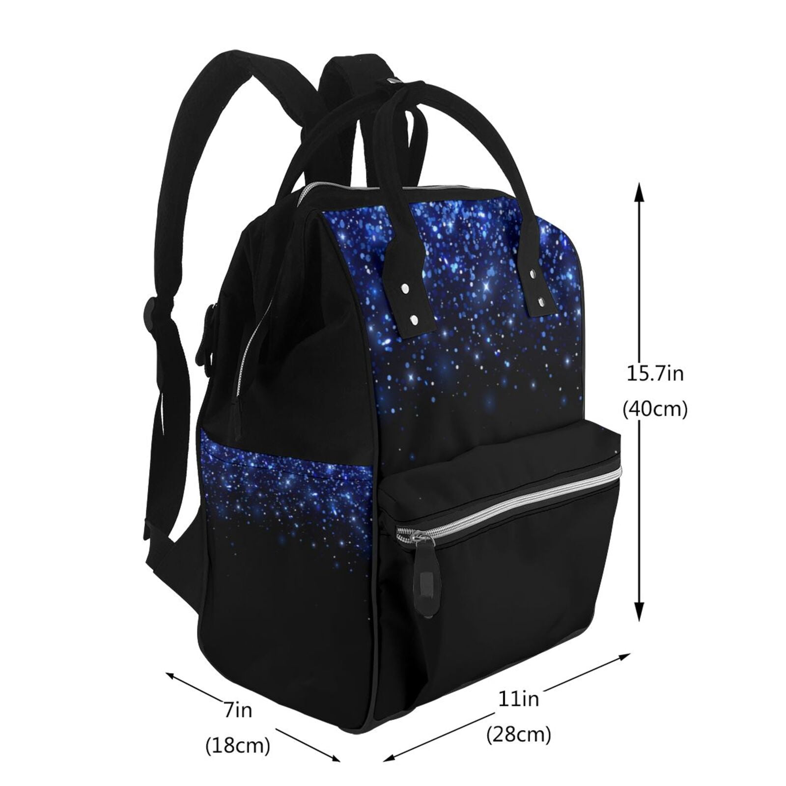 Ratiio Black Blue Glitter Sparkles Mummy Backpack - Waterproof Twill Canvas, Large Capacity Diaper Bag with Multiple Pockets and Adjustable Straps