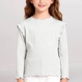 thumbnail image 2 of Ruyang Kids Cute Ruffle Shirt Girls Long Sleeve Crewnck Base Layer Tops Plain Soft Cotton Casual Athletic Tshirt, 2 of 4