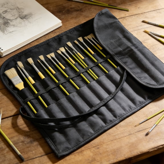 Elainilye Paint Brush Storage Pouch, Canvas Roll Up Holder with 22 Slots for Oil Acrylic Watercolor Brushes, Artist Travel Organizer