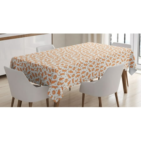 

Fox Tablecloth Doodle Forest Animal in Various Poses Sleeping Sitting with Heart Background Rectangular Table Cover for Dining Room Kitchen 60 X 84 Inches Pale Orange White by Ambesonne