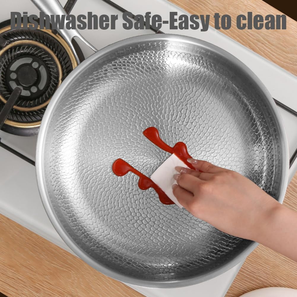 Pure Titanium Hammered Pan Pro, TITAnium Frying Pan for Cooking, Pure Titanium Wok with Lid, Non-Stick Nutri Pans, Scratch-Resistant, Dishwasher Safe, Compatible All Stovetops (With lid, L)