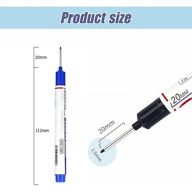 Long Head Deep Hole Marker Pens (5/10/15/20 Pcs) - 20mm Waterproof Permanent Pens for Carpenter/Metal/Outdoor Work