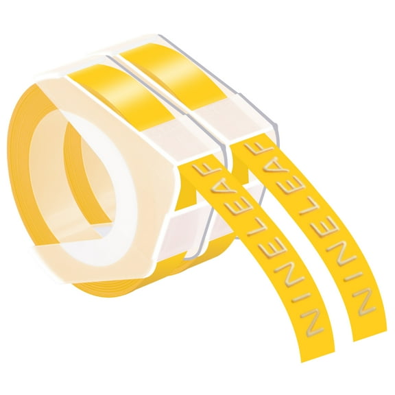 NineLeaf 2 Pack Compatible for Dymo 520108 3D Plastic Embossing Label 3/8'' x 9.8' White on Yellow Label Tape