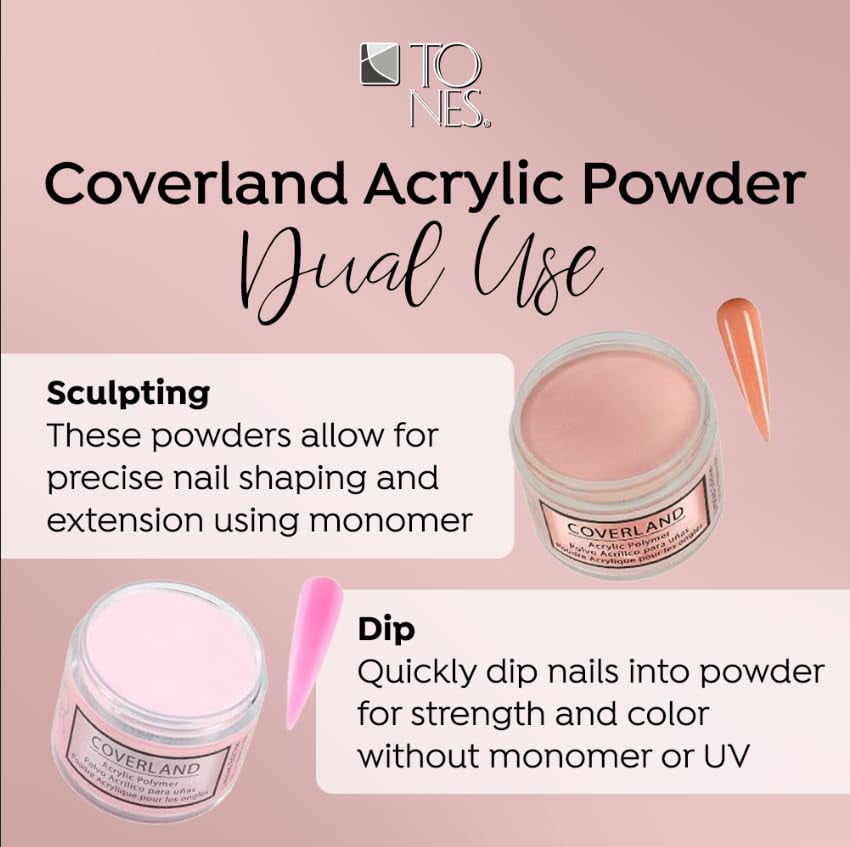 Tones Acrylic Powder 3.5oz "Light White" - Long Lasting Coverland Acrylic Nail Dip Powder Made in Usa - Limited Edition Non-Yellowing Acrylic Powder for Salon French Home & Manicure Use Bubble-Free