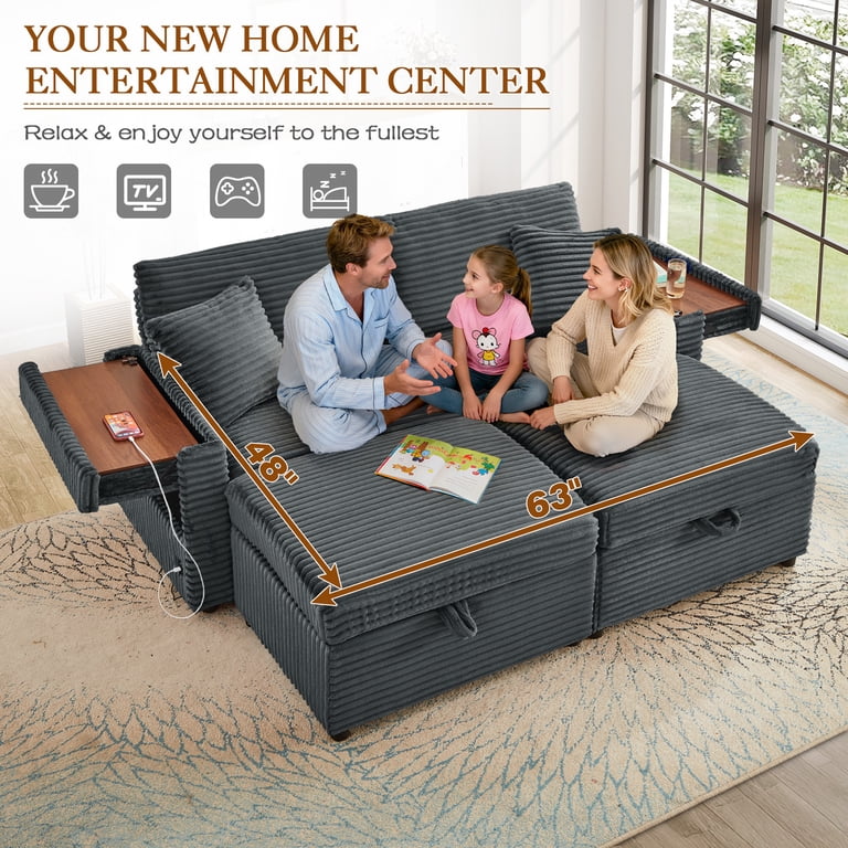 Muumblus Loveseat Sectional Sofa with 2 Storage Ottomans, Modular