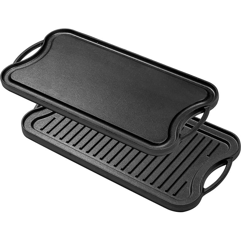 COMMERCIAL CHEF Pre-Seasoned Cast Iron Reversible Grill Griddle 20 x 10,  Black